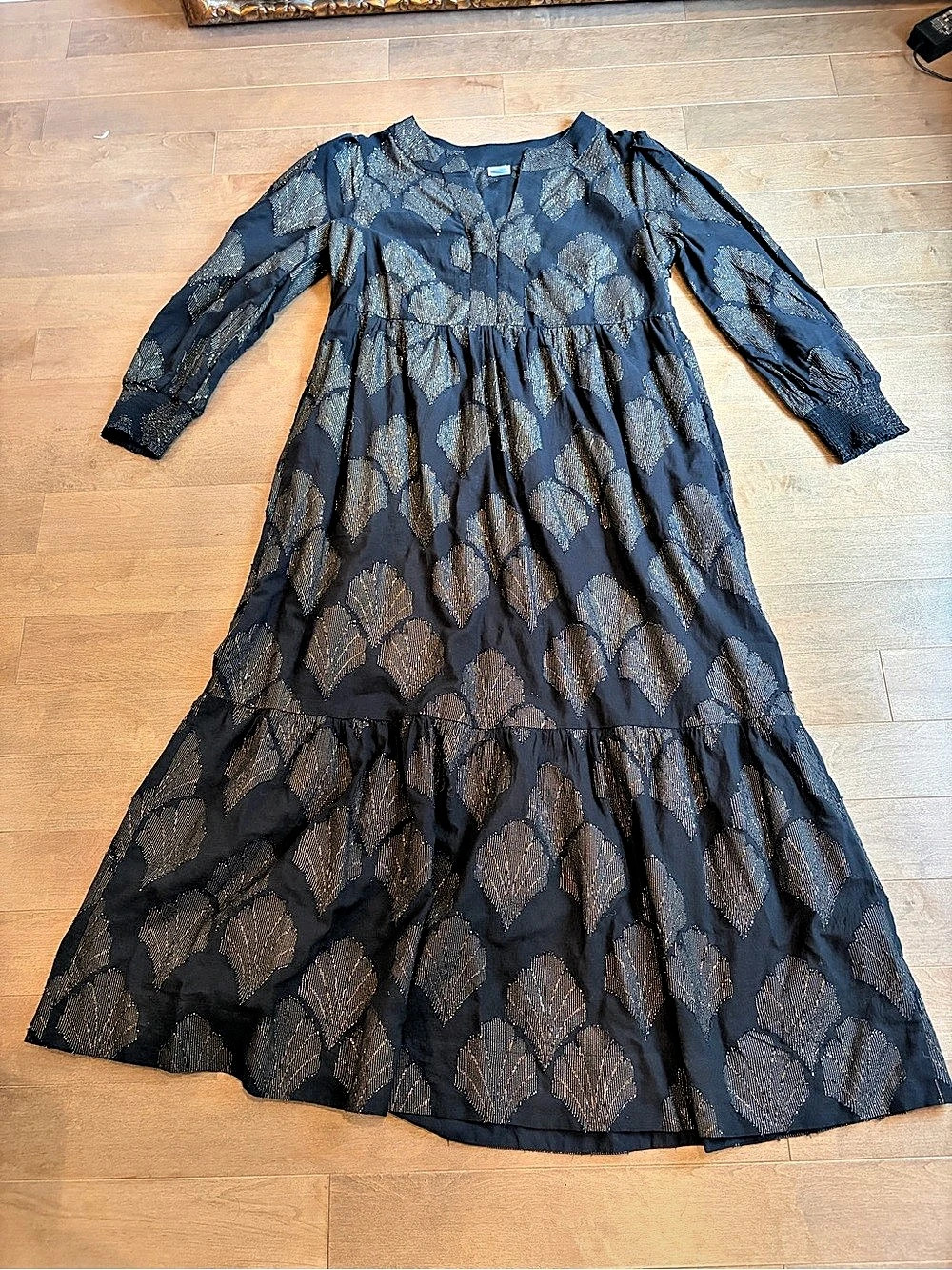 chico's Geometric Maxi Dress in Black & Gold Size XL